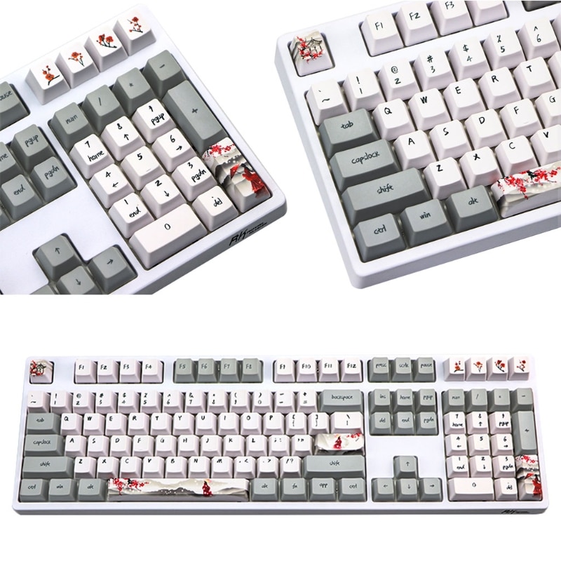 Plum Blossom Keycap Set - 108 Keys - PBT Five-Sided Dye-Subbed - OEM Profile for DIY Mechanical Keyboard
