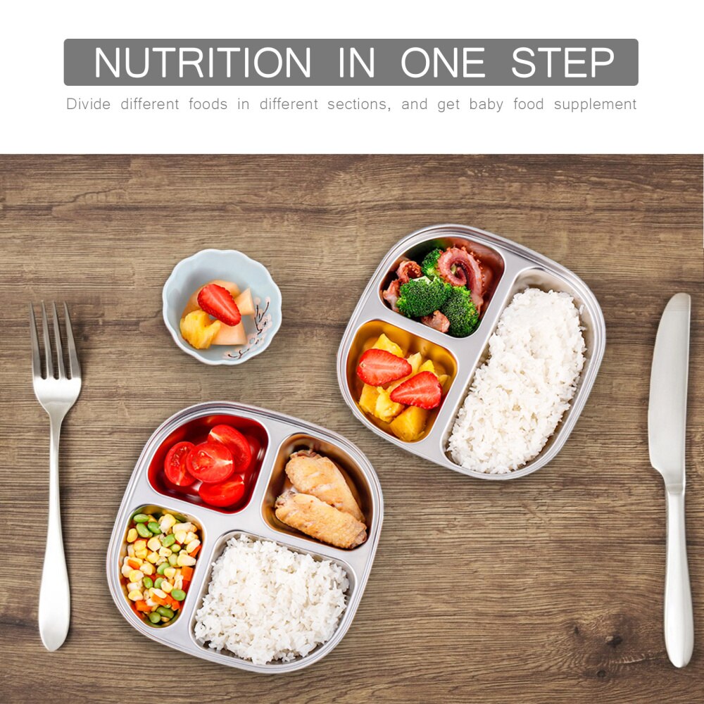 Durable Stainless Steel Divided Dinner Tray Lunch Container Food Plate for School Canteen Section Safe Healthy