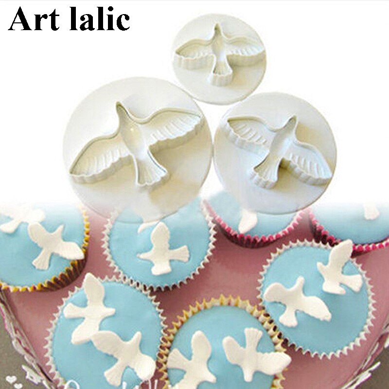 3Pcs Duif Vogel Fondant Cake Cookies Plakken Sugarcraft Plunger Cutter Decoratin Mold PM023