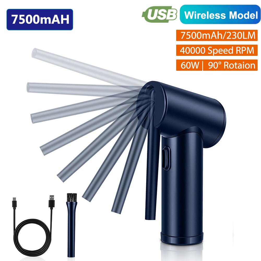 6000mAh Electric Air Duster Blower Rechargeable Handheld Cordless Vacuum Cleaner 5000pa Car Vacuum Cleaners: 60W 7500mAh