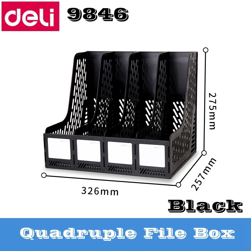 Deli 9946 plastic Document box 3 and 4 lattices file basket file tray documents management black gray colors optional