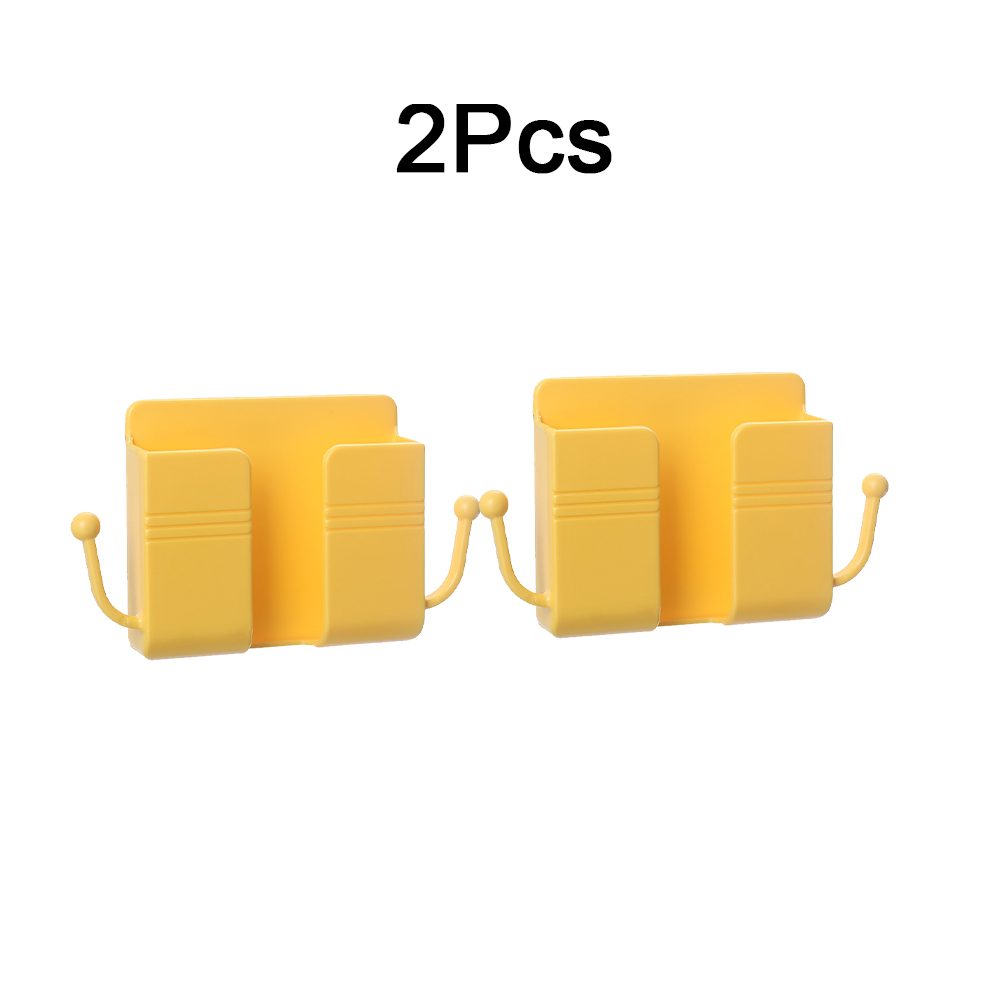 4/2/1 pcs punch-free mobile phone holder wall mount stand remote control organizer storage box charging night container rack: 2 pcs yellow b