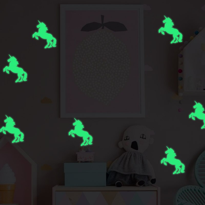 10 Stks/set Fluorescerende Eenhoorn Lichtgevende Muursticker Golw In Het Donker Decor Voor Veranda Slaapkamer Art Decals Peel & Stick behang