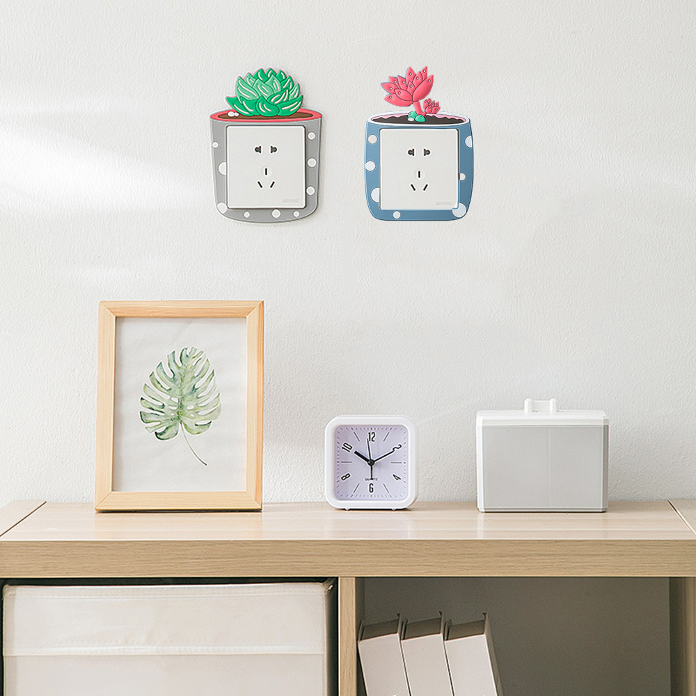 Pegatinas de interruptor de silicona para niños, pegatinas de pared de interruptor 3D de plantas suculentas de dibujos animados para dormitorio, decoración del hogar