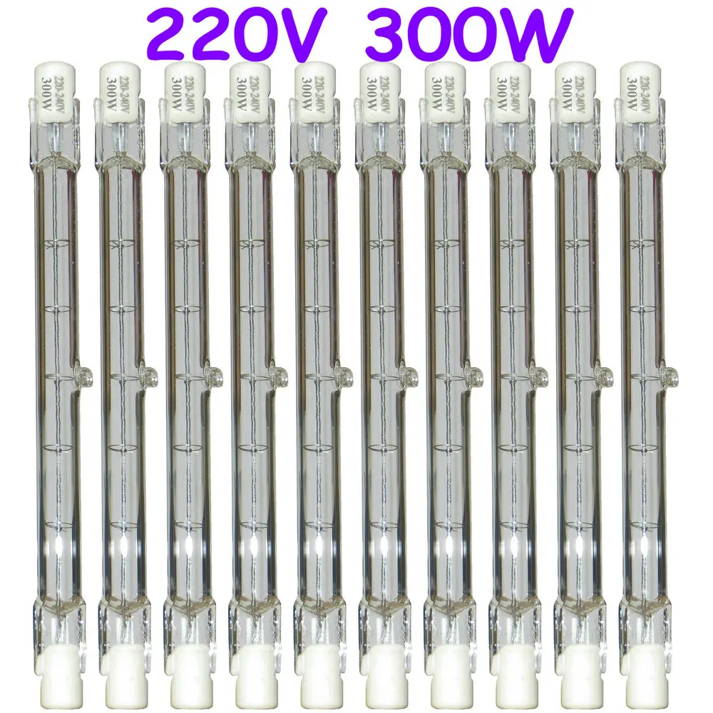 10 Stück HALOGEN-GLÜHBIRNE 220–240 V, 300 W, 300 Watt, J-Typ, T3, 118 mm (R7s), Halogenlampen