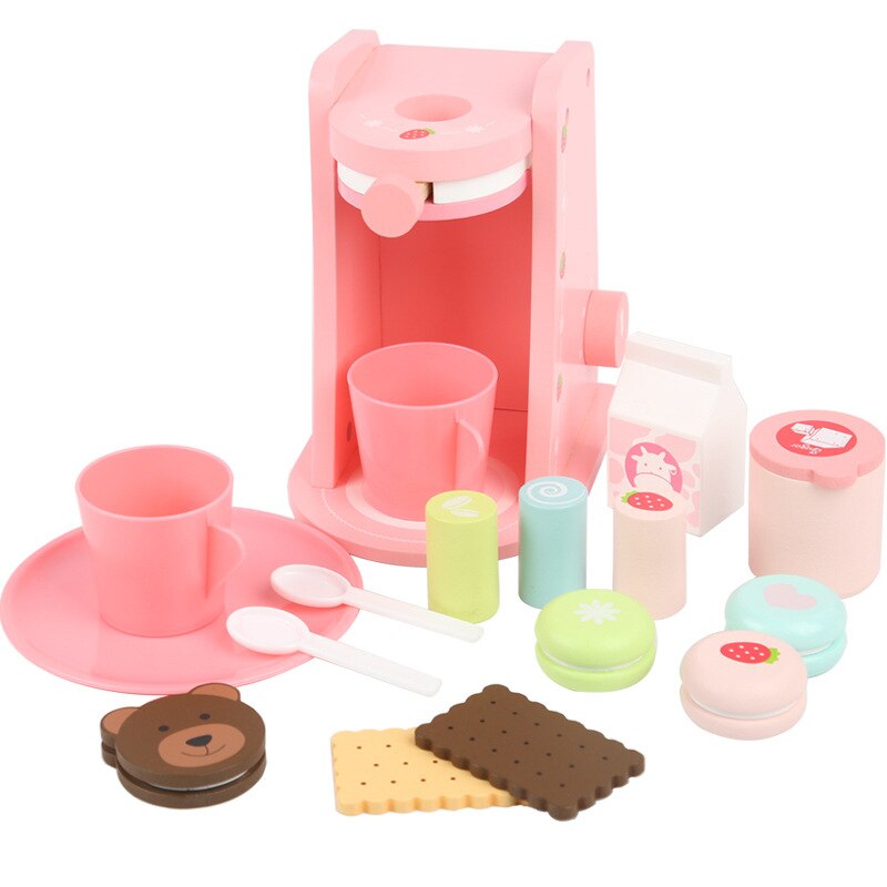 Kids Houten Speelgoed Voorschoolse Simulatie Speelhuis Keukengerei Set Koffie Machine Combinatie Afternoon Tea Snack Speelgoed