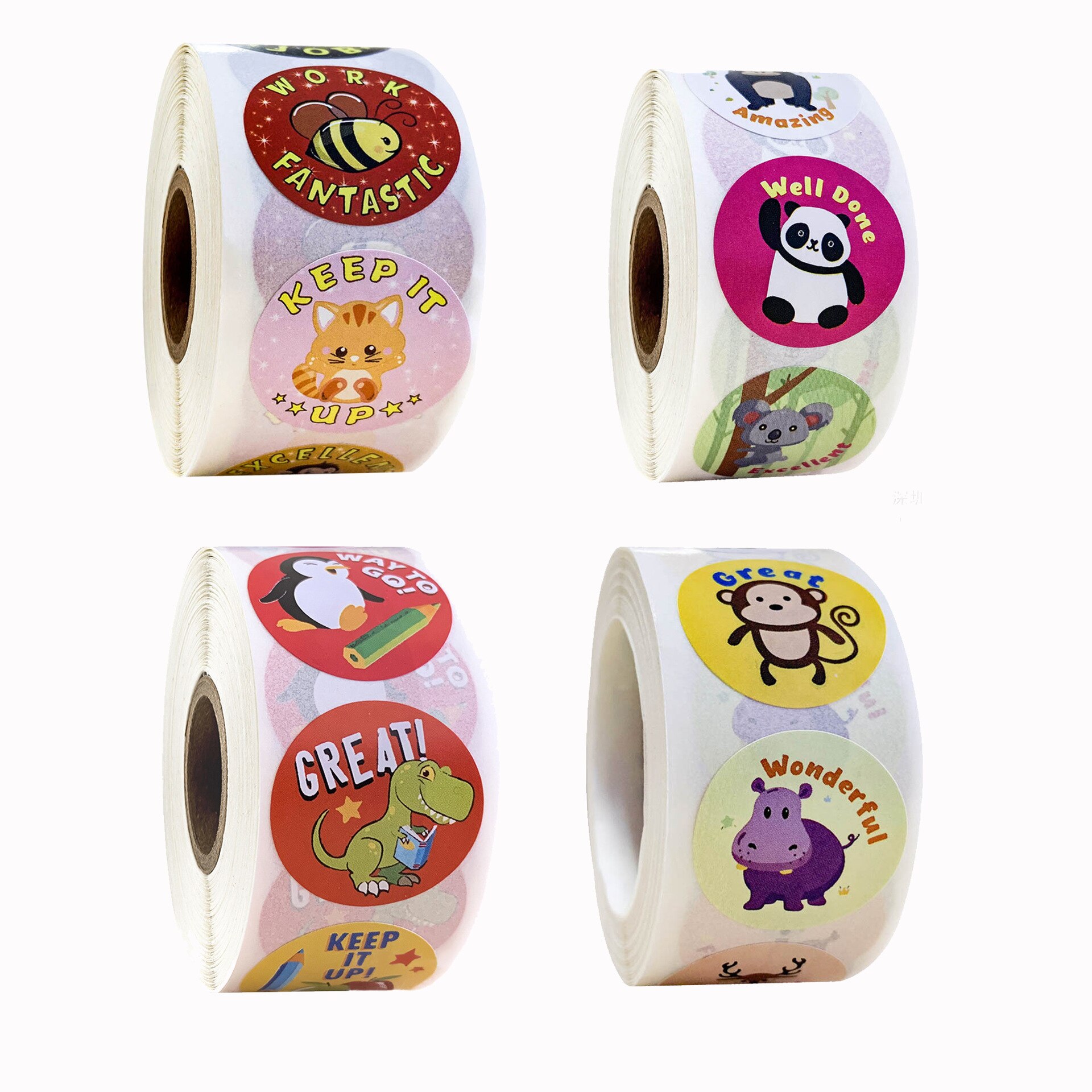 500 Stks/pak Cartoon Aniamls Sticker Leraar Beloning Stickers School Student Aanmoediging Woorden Voor Kinderen Speelgoed Sticker