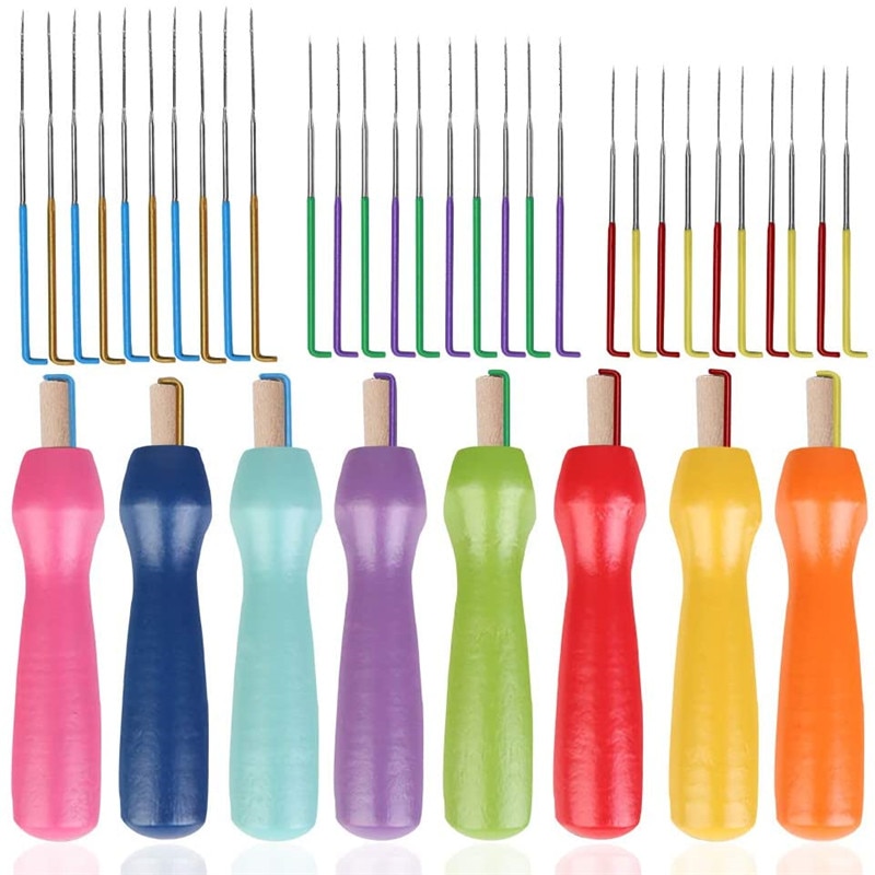 Miusie 42 stk nålefilteværktøjer 3 størrelser filtnål med farve træhåndtag til nybegynder med nålefiltning