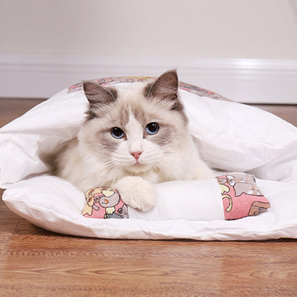 Saco de dormir para cama de gato, felpa, cálido, móvil, Gato de invierno, casa cueva interior para perro, suministros de cama blanda