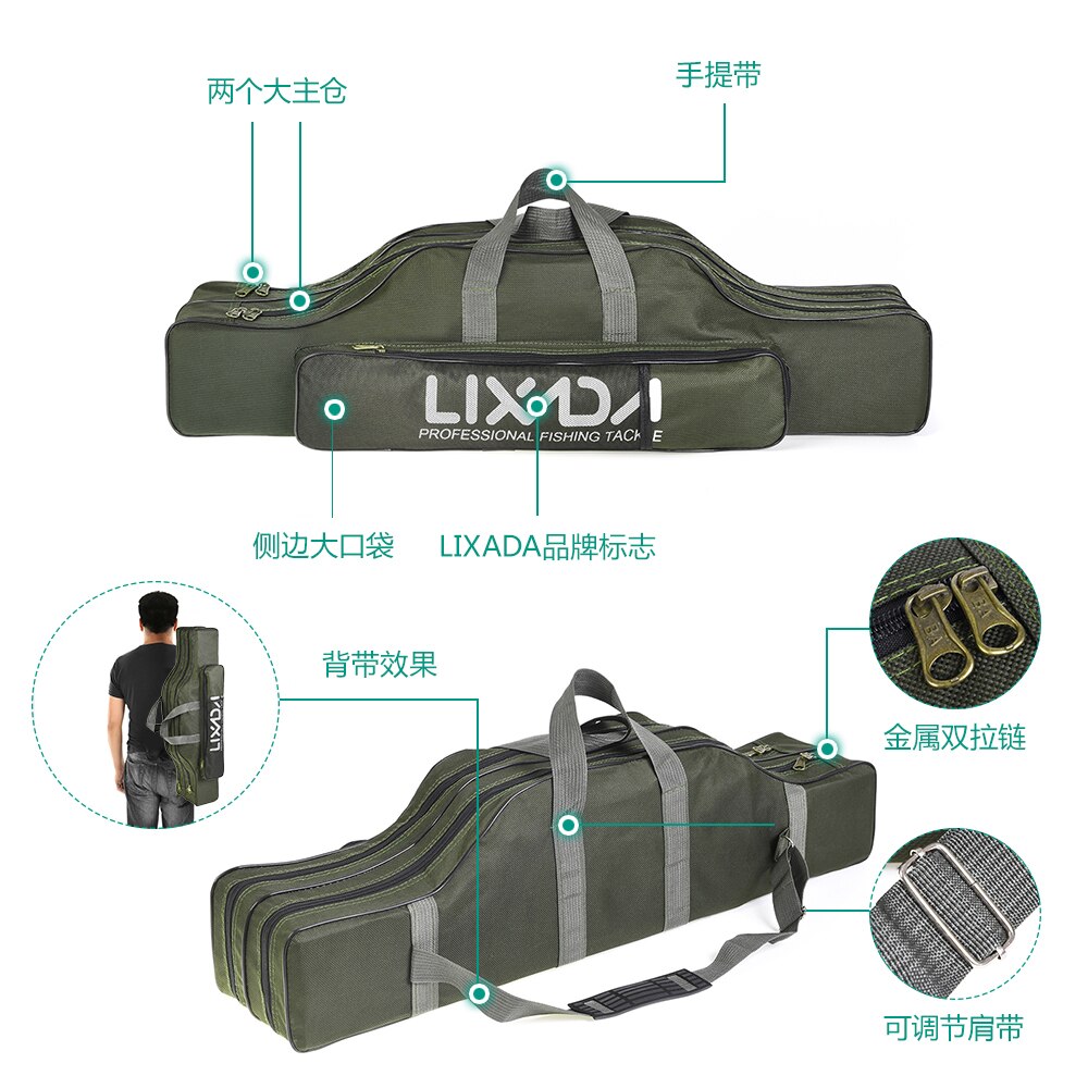 Lixada Fishing Bag Portable Folding Fishing Rod Reel Bag Fishing Pole Gear Tackle Tool Carry Case Carrier Travel Bag Storage Bag