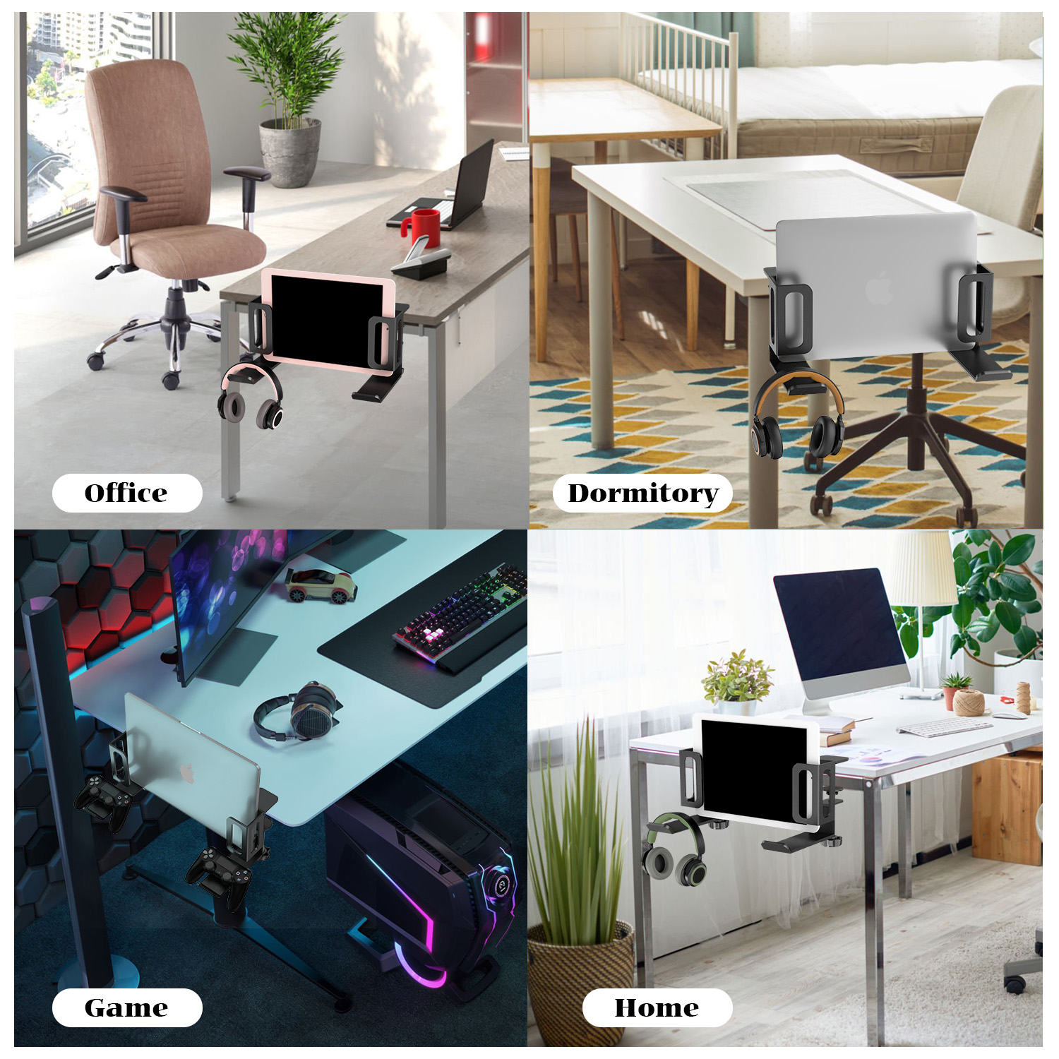 Vertical Laptop Stand, No Drill Desk Side Laptop Stand Organizer Adjustable Laptop Holder Desk Clamp on,Side Desk Holder Shelf