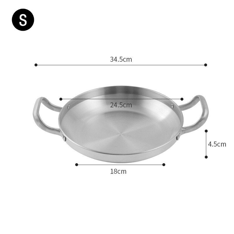 Seafood Rice Pot Stainless Steel Double Handle Pans Home Cooking Pot Frying Picnic Plates Cookware Pot Flat Bottom Dry Pot: Silver S