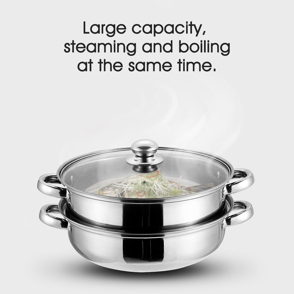 Stainless Steel Steamer Set Double Layer/Tier Four-ear Steamer Food Pot Supplies Steaming Pot