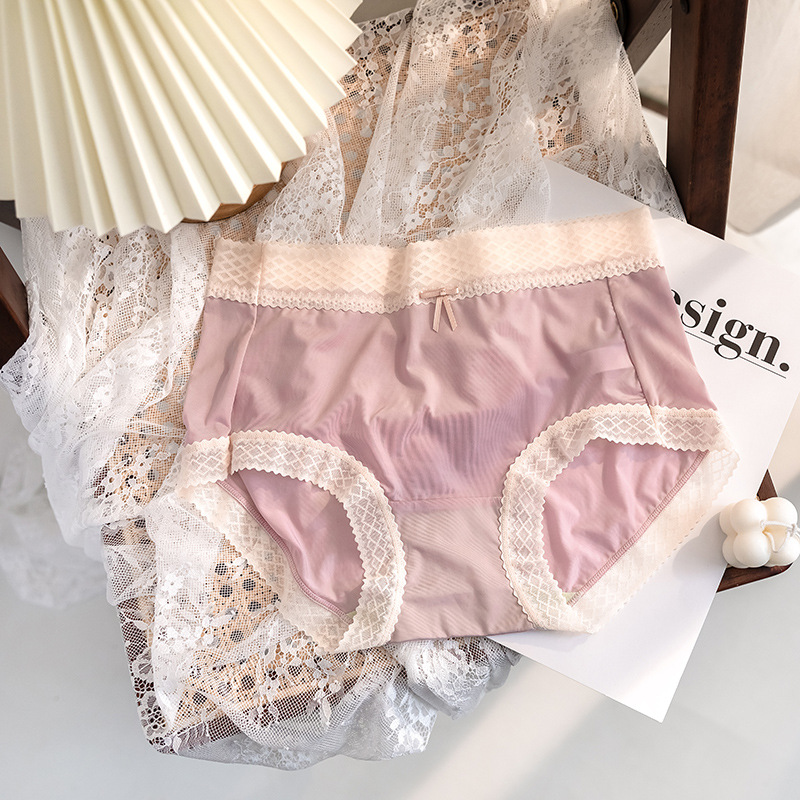 Women Cotton Underwear Sexy Striped Ice Panties Japanese Cute Girl Comfort Briefs Summer Bow Underpants Female Lingerie: Bean Powder