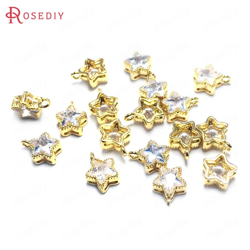 (38356)10PCS 7.5 MILLIMETRI 24K Oro Champagne di Colore Ottone e Zircone Star Pendenti E Ciondoli Pendenti Con Gemme E Perle di Alta Qualità Fai Da Te Risultati Dei Monili accessori