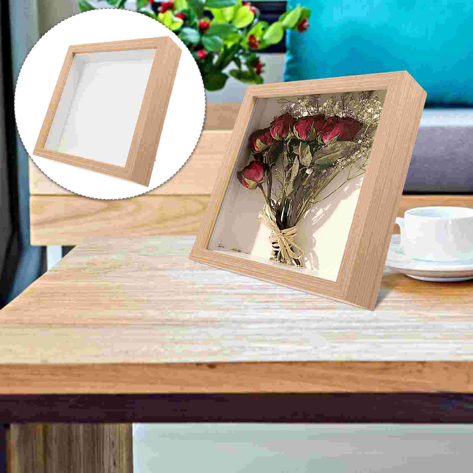 1Pc Sturdy Wooden Photo Frame Hanging Wall Photo Frame Photo Studio Photo Frame: Wood grain color
