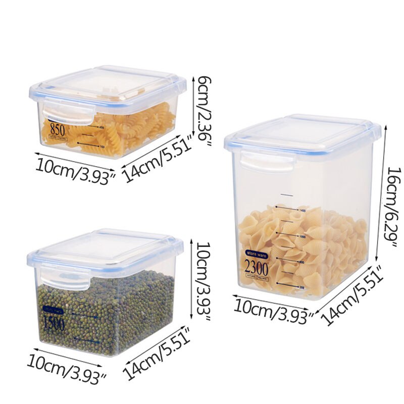 Square Food Storage Box Plastic Storage Tank Kitchen Grain Multigrain Freshness Storage Dried Fruit Milk Powder Sealed Can