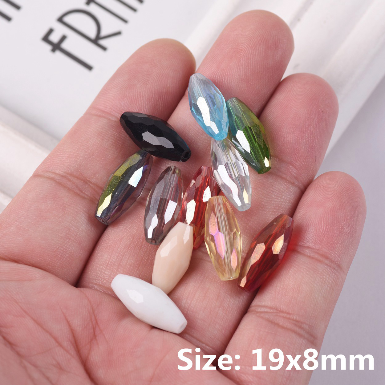 Cuentas artesanales sueltas de cristal de corte facetado de tubo ovalado de 18x8mm para fabricación de joyería DIY: BLANCO