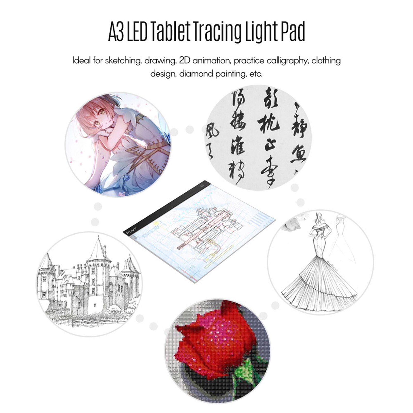 LED A3 Light Panel Graphic Tablet Light Pad DigitalTablet Copyboard with 3-level Dimmable Brightness for Tracing Drawing Copying