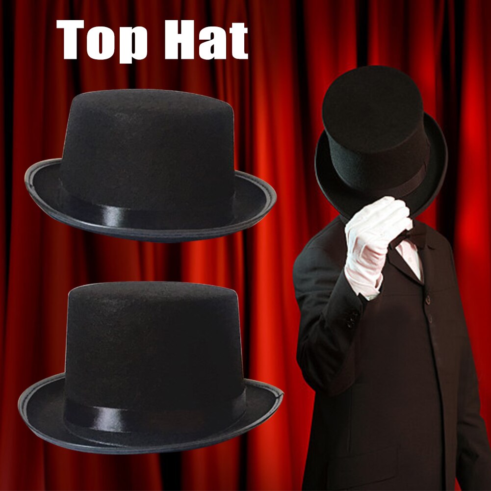 Men Women Black Solid Top Hat Felt Dress Up Magician Costume Jazz Party Supplies Accessory Cosplay Halloween Props Fancy Style