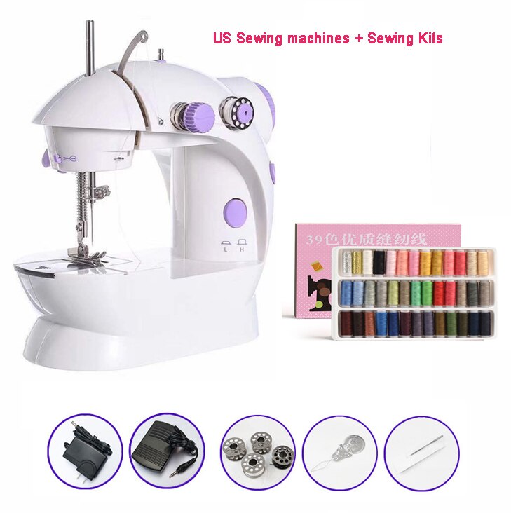 Tragbare Nähmaschine Cordless Mini Handheld Elektrische Nähmaschine Schnell Crafting Ausbessern Maschine mit Fuß Pedal: US plug With Kits