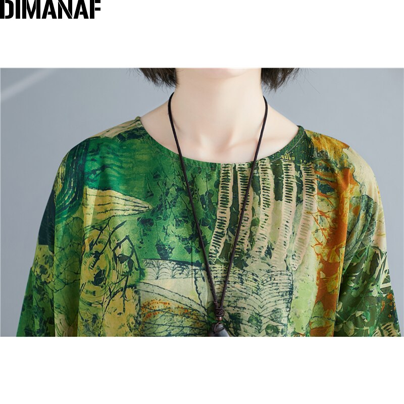 DIMANAF vestido de verano con estampado de gran tamaño, vestido veraniego para mujer, ropa de playa, Vestidos elegantes para mujer, Vestidos de algodón, Casual, suelto, de talla grande