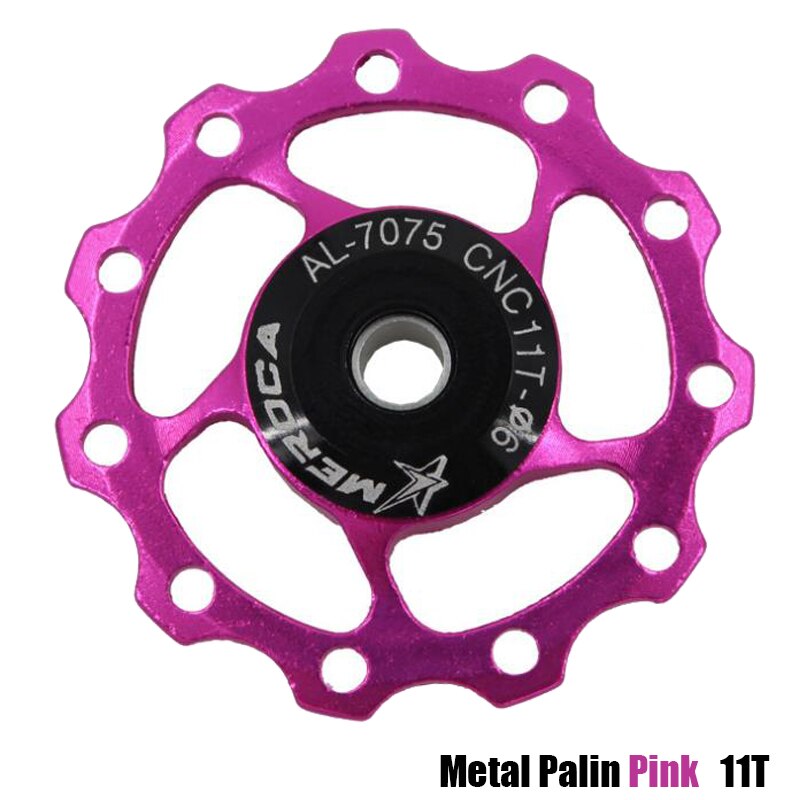 MTB Mountain Bike Road Bicycle Jockey Wheel 11T Aluminum Alloy Rear Derailleur Pulley Metal Bearing Guide Pulley Bearing: Metal Palin Pink