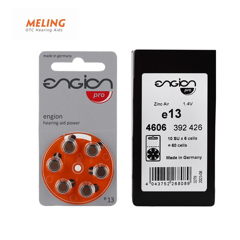 Meling ENGION Zinc Air 1.4V Battery for BTE ITE Hearing Aid e13/A13/PR48 Performance Hearing Aid Batteries made in Germany: 60pcs