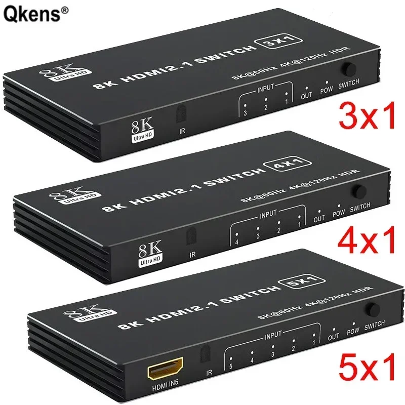 8K 60Hz HDMI 2.1 Switch Splitter 3 4 5 Poort 3x1 4x1 5x1 HDMI Switcher Video Converter 4K 120Hz Ondersteuning CEC 48gbps HDR IR Afstandsbediening
