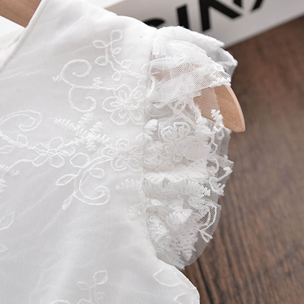 Bear Leader Zomer Meisjes Jurken Zoete Kinderen Katoen Kant Borduurwerk Ronde Hals Mesh Prinses Jurk 3-8Years Baby Kleding