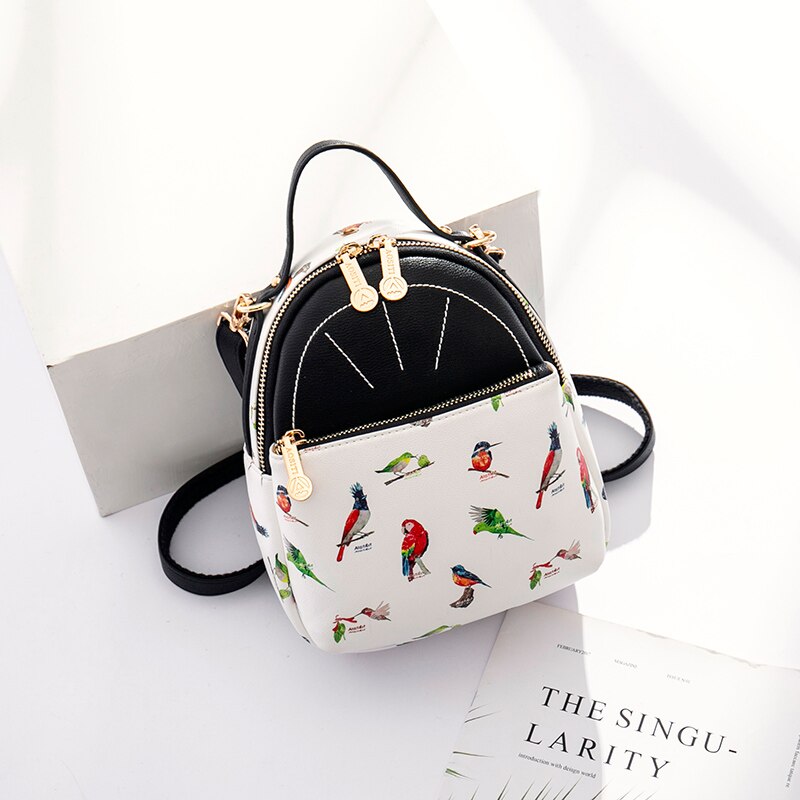 Printed Small Women Backpack 2021New Casual Small iPad Phone Backpacks Female pU Leather Handbags for Girls: White