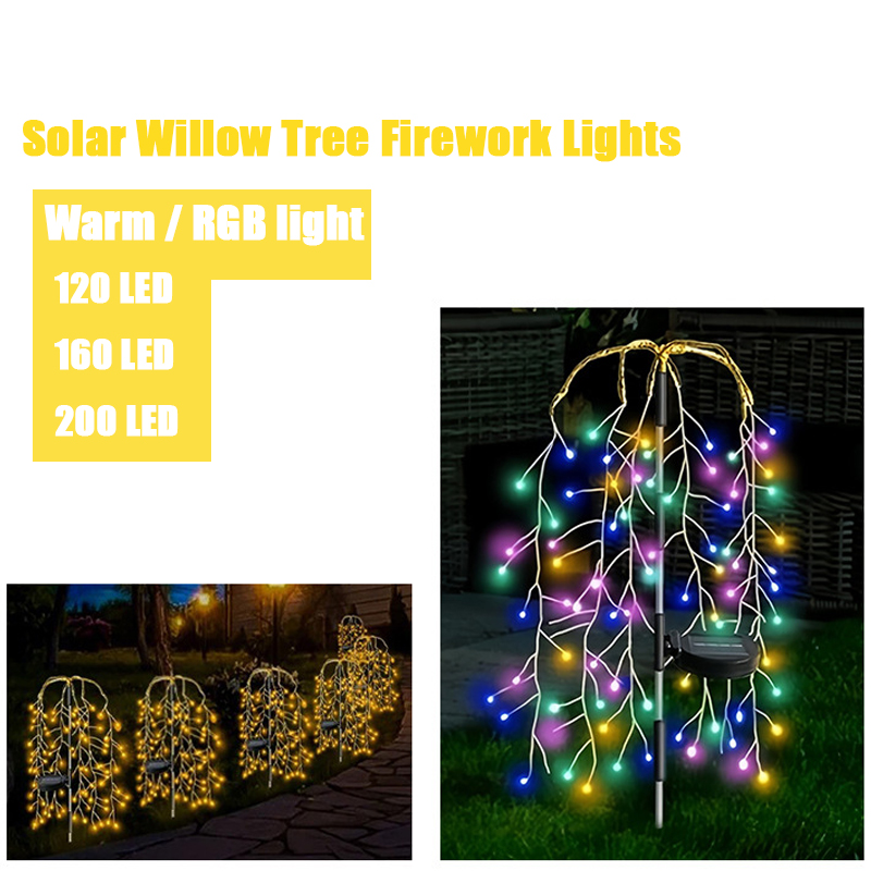 120/160/200 led soldrevne hagelys piletre fyrverkeri lys utendørs vanntett levende svaiende lys for terrasse