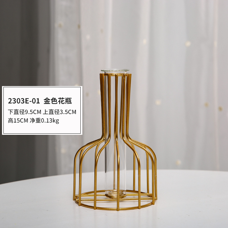 Wine Bottle Simple Hollow Iron Vase Decoration Home Living Room Transparent Simulated Flower Dried Flower Container: WHITE