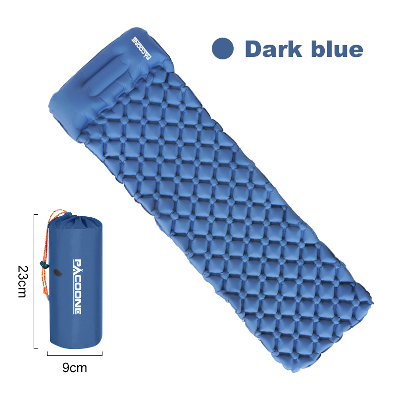 Pacoone Outdoor Isomatte Camping aufblasbare Matratze eingebaute Pumpe ultraleichte Luftkissen Reise matte mit Kopfstütze für Trave: Navy Blau