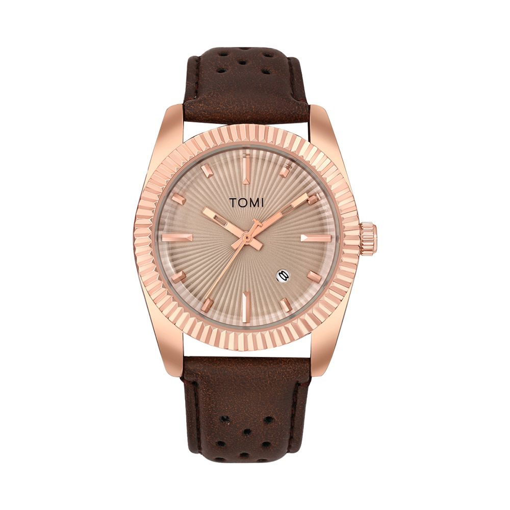TOMI Reloj clásico de para hombre y mujer Reloj de cuarzo de cuero marrón con calendario de negocios de tendencia versátil: Marrón