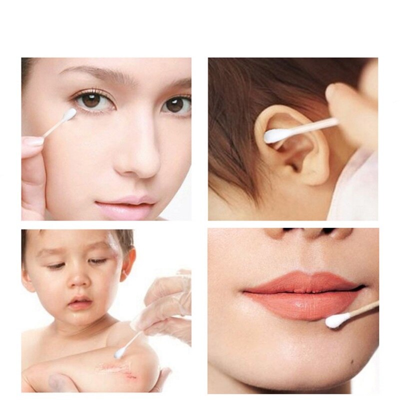 10 pakke kvinder skønhed makeup vatpind dobbelt hoved bomuldsknopper makeup træpinde næse ører rengøring kosmetik sundhedspleje