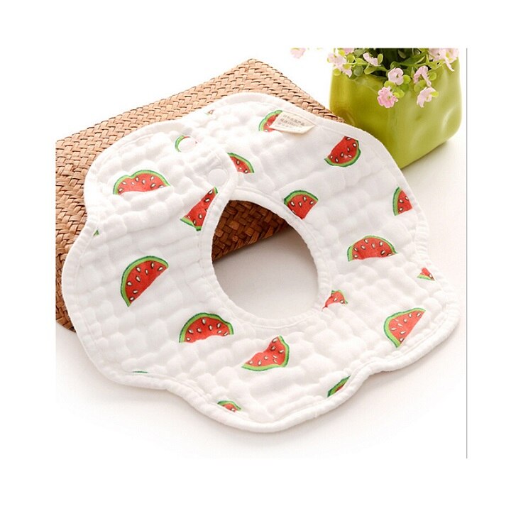 Children Bibs 360 Rotating Petal Bib Eight-Layer Muslin Cotton Infant Saliva Bibs Feeding Care Rice Pocket Cute Baby Bibs: watermelon