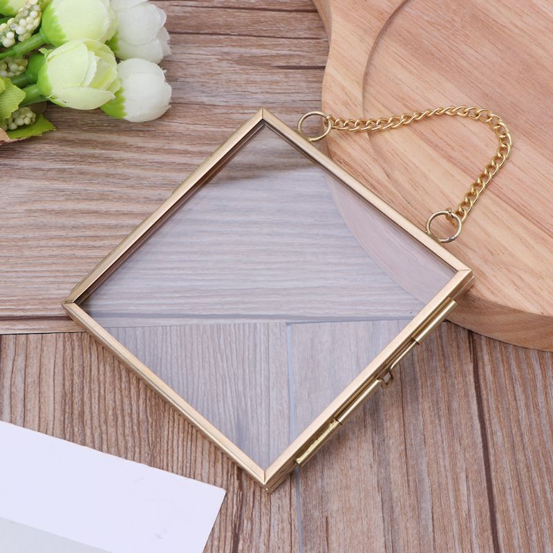 DIY Chain Retro Metal Photo Frame High Translucent Glass Photo Frame Specimen Folder 2 Size Optional