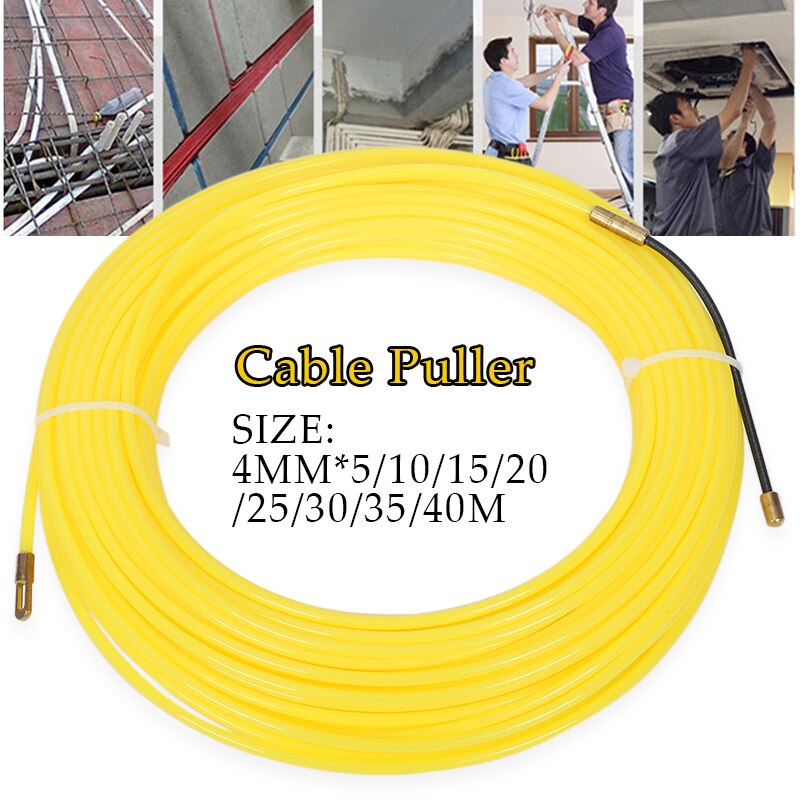 4mm 5-40M Tape Puller Extractor Guide Device Yellow Nylon Wall Wire Lead Wire Puller Cable Electrician Spring Puller Lead