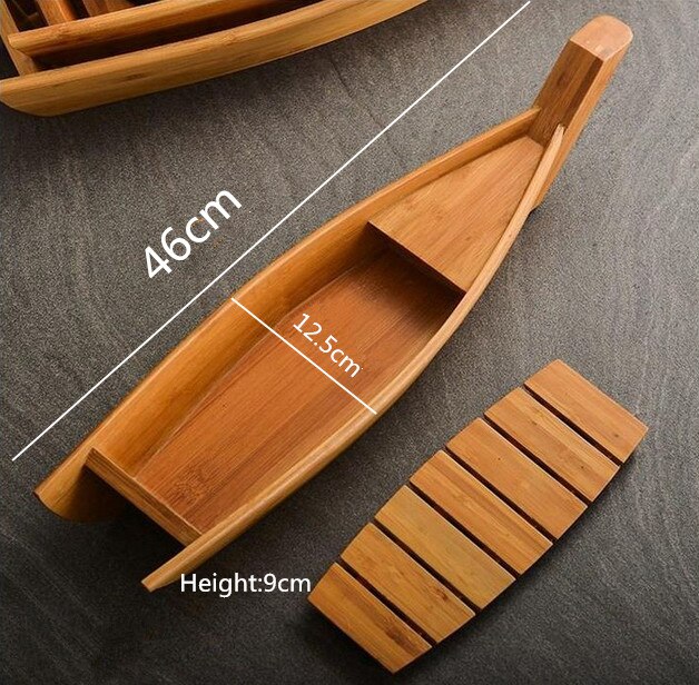 Bateau de Sushi de Cuisine japonaise, outil de fruits de mer, modèle de boutique en bois, fait à la main, bateau Simple, Sashimi assortiment de plats froids, vaisselle de Bar: Bamboo 46cm