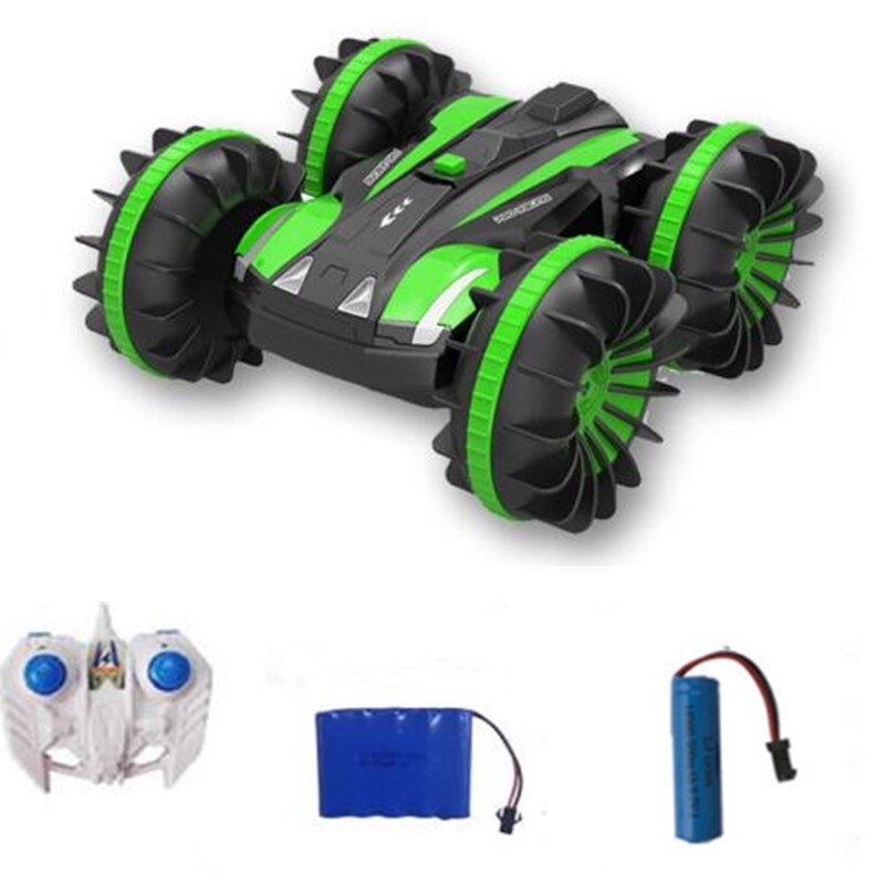 360 rotating rc cars , 2,4g remote control stunt cars, 2 -sided waterproof cars that drive on water and land, amphibious electric rc toys: Small green
