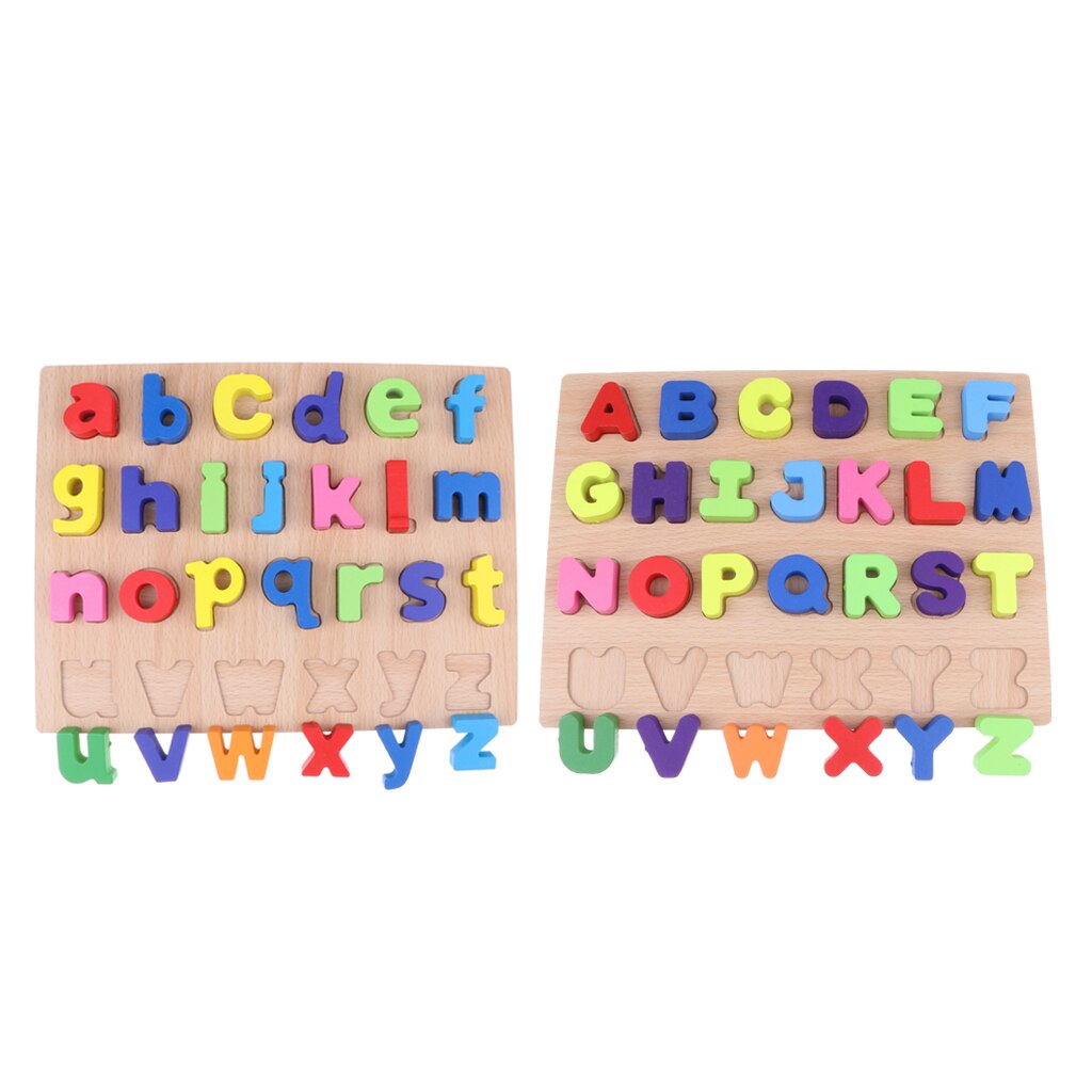 2 Stuks Houten Hoofdletters En Kleine Brief Leren Puzzel Alfabet Blokken Board Kinderen Spelling Speelgoed Lezen Developmental Game