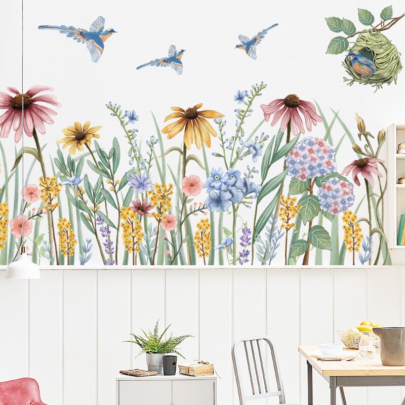 Varios Pared de flores pegatinas zócalo etiqueta de la pared para sala dormitorio pasillo decoración de la pared removible calcomanías decoración del hogar