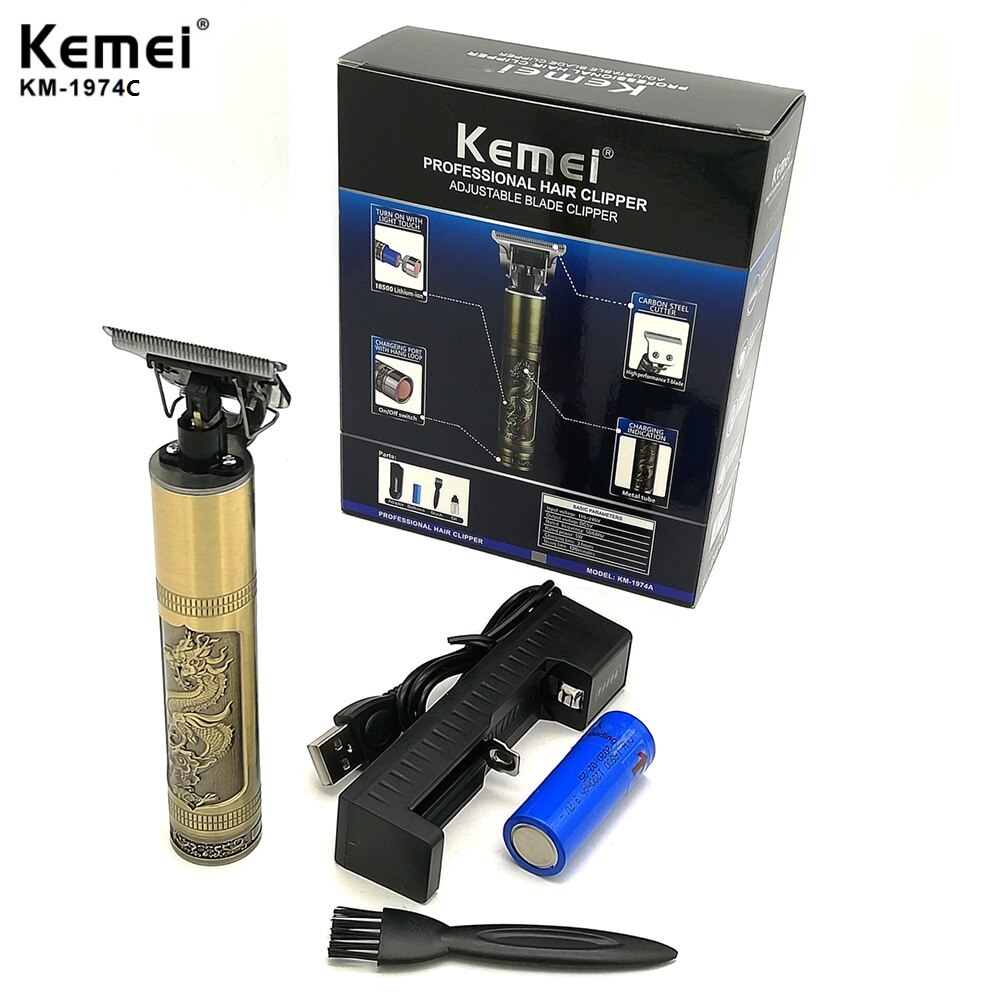 Kemei skaldet trådløs hårklipper 0 mm mandlig udskæring trimmer skaldet hoved barbering skraber korte hår skære efterbehandlings maskine: Km -1974c