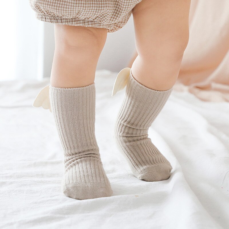 Mooie Engel Vleugel Katoenen Baby Sokken Herfst Winter Baby Meisje Kniehoge Sokken Effen Kleur Peuter Kids Anti Slip Lange sokken