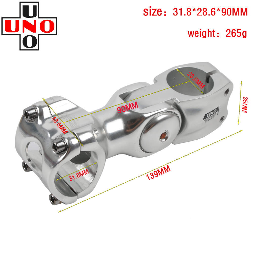 UNO Aluminium Adjustable Bike Stem Riser 25.4/31.8mm Handlebar 90mm 110mm 120MM 130MM Stem for MTB Road City Bike Bicycle part: 31.8X90MM silver