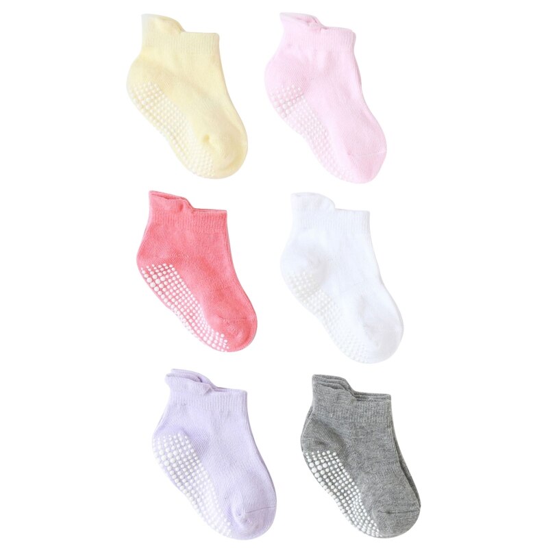 Peuter Katoenen Sokjes Baby Meisjes Jongens Lente-Herfst Vloer Sokken Antislip Zuigeling Kids Sokken Voor 0-5Y 6 Paren/partij: B / S