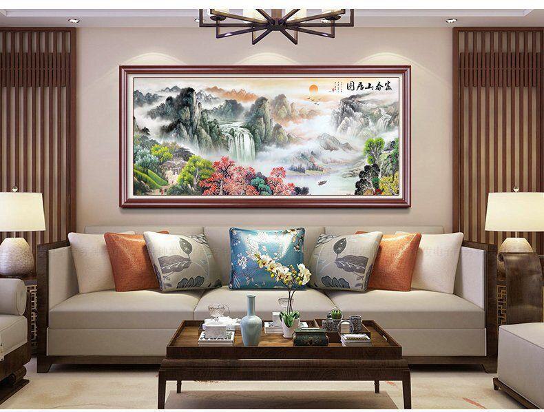 QIANZEHUI,Needlework,100% precision printing DIY Landscape, mountains and rivers full embroidery cross stitch,Wall Home Decro