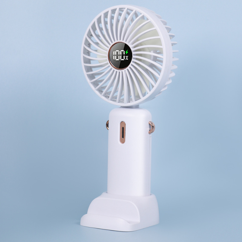 Handheld miniventilator 3000 mAh 5 snelheden USB opvouwbaar draagbaar bureau Buiten nek Oplaadbare ventilator Telefoonstandaard Scherm met basis: WHITE
