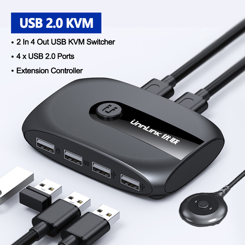 Unnlink USB KVM Switch USB 3.0 Switcher KVM Switch for Windows10 PC Keyboard Mouse Printer 2 PCs Sharing 4 Devices USB Switch: USB 2.0 Switch